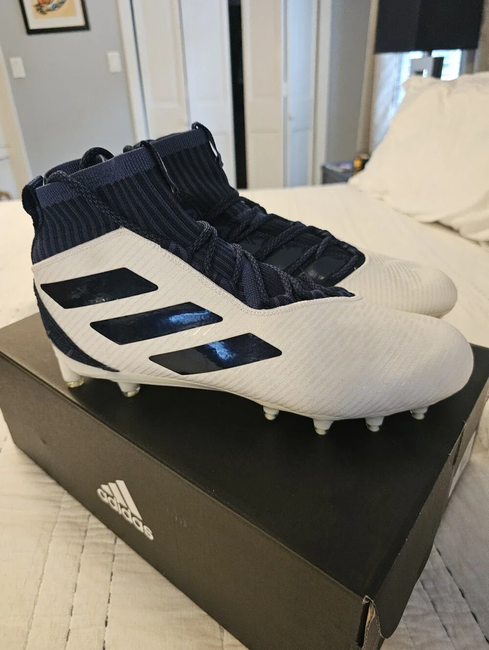 adidas Sm Freak Ultra Size 9.5 Navy and White High-Top Football Cleats